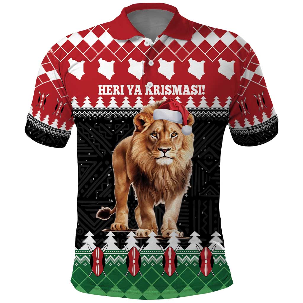 Personalized Kenya Christmas Polo Shirt Lion Santa - Heri Ya Krismasi! LT14