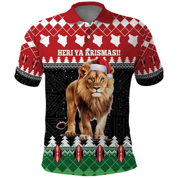 Personalized Kenya Christmas Polo Shirt Lion Santa - Heri Ya Krismasi! LT14