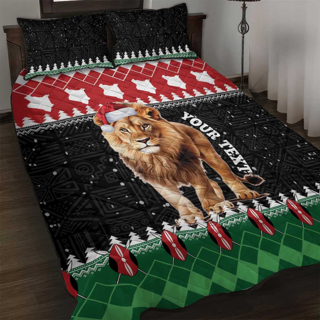 Personalized Kenya Christmas Quilt Bed Set Lion Santa - Heri Ya Krismasi! LT14