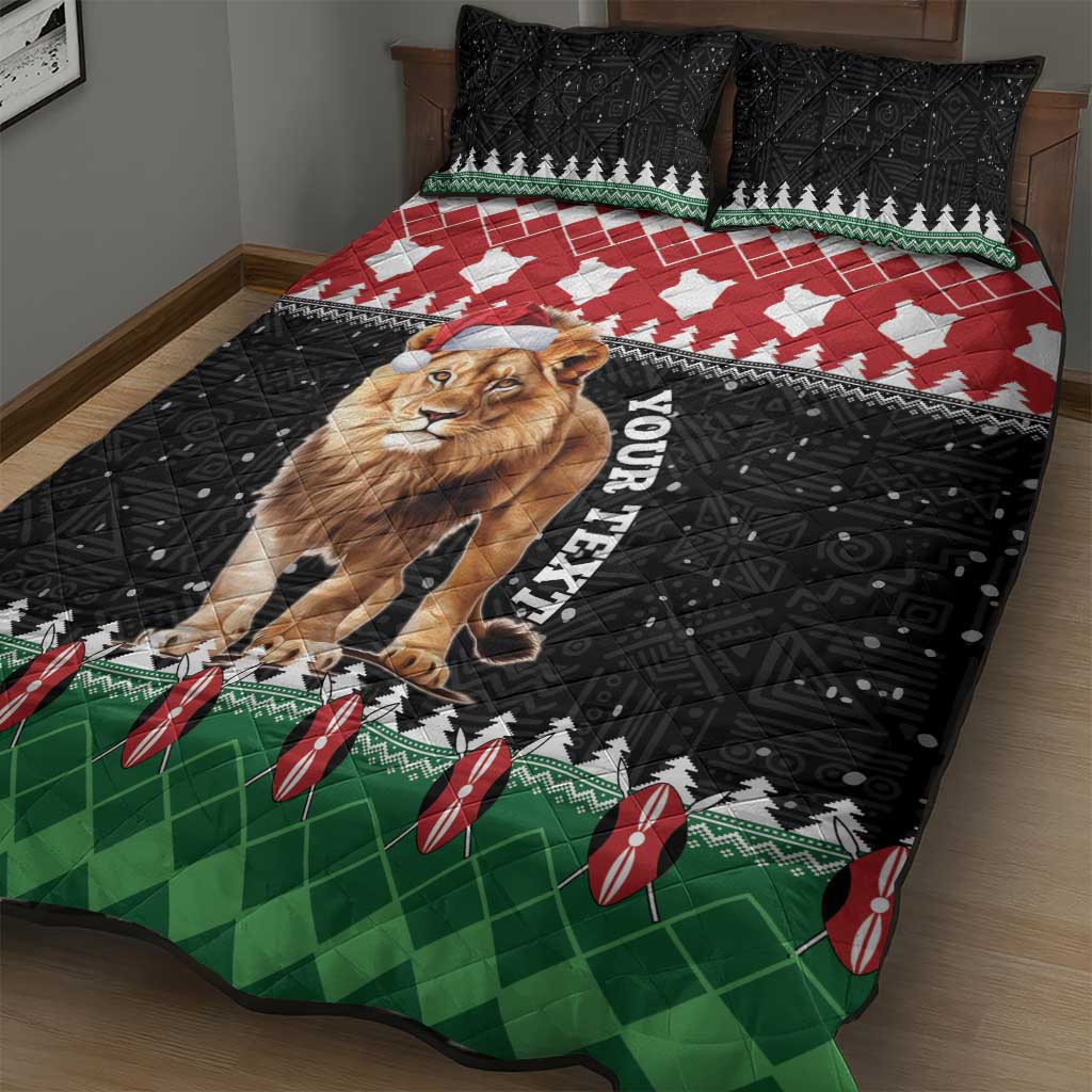 Personalized Kenya Christmas Quilt Bed Set Lion Santa - Heri Ya Krismasi! LT14