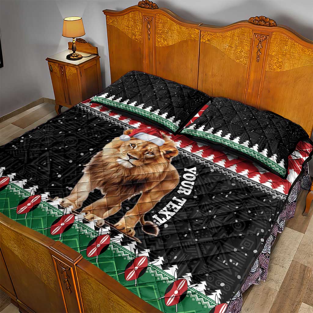 Personalized Kenya Christmas Quilt Bed Set Lion Santa - Heri Ya Krismasi! LT14