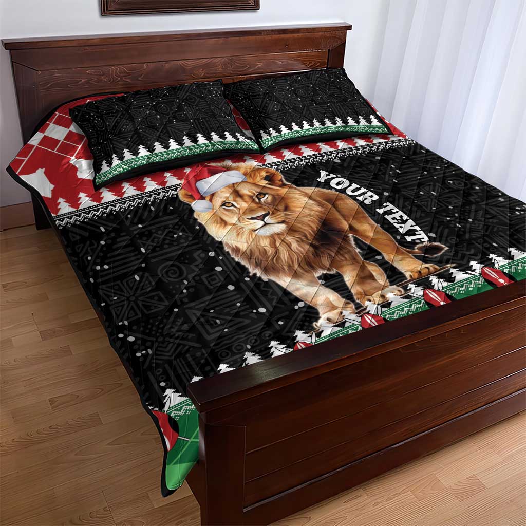 Personalized Kenya Christmas Quilt Bed Set Lion Santa - Heri Ya Krismasi! LT14