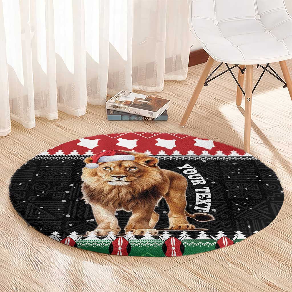 Personalized Kenya Christmas Round Carpet Lion Santa - Heri Ya Krismasi! LT14
