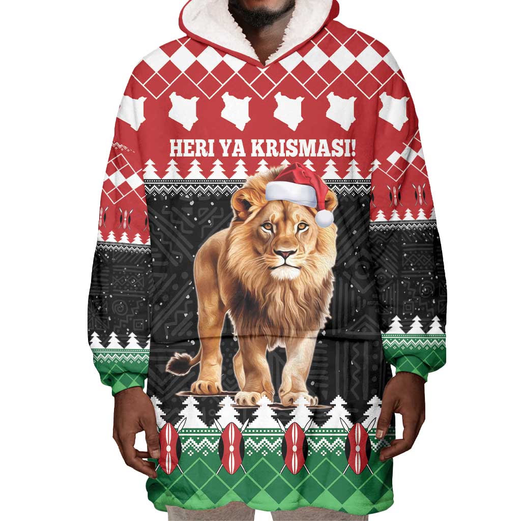 Personalized Kenya Christmas Wearable Blanket Hoodie Lion Santa - Heri Ya Krismasi! LT14