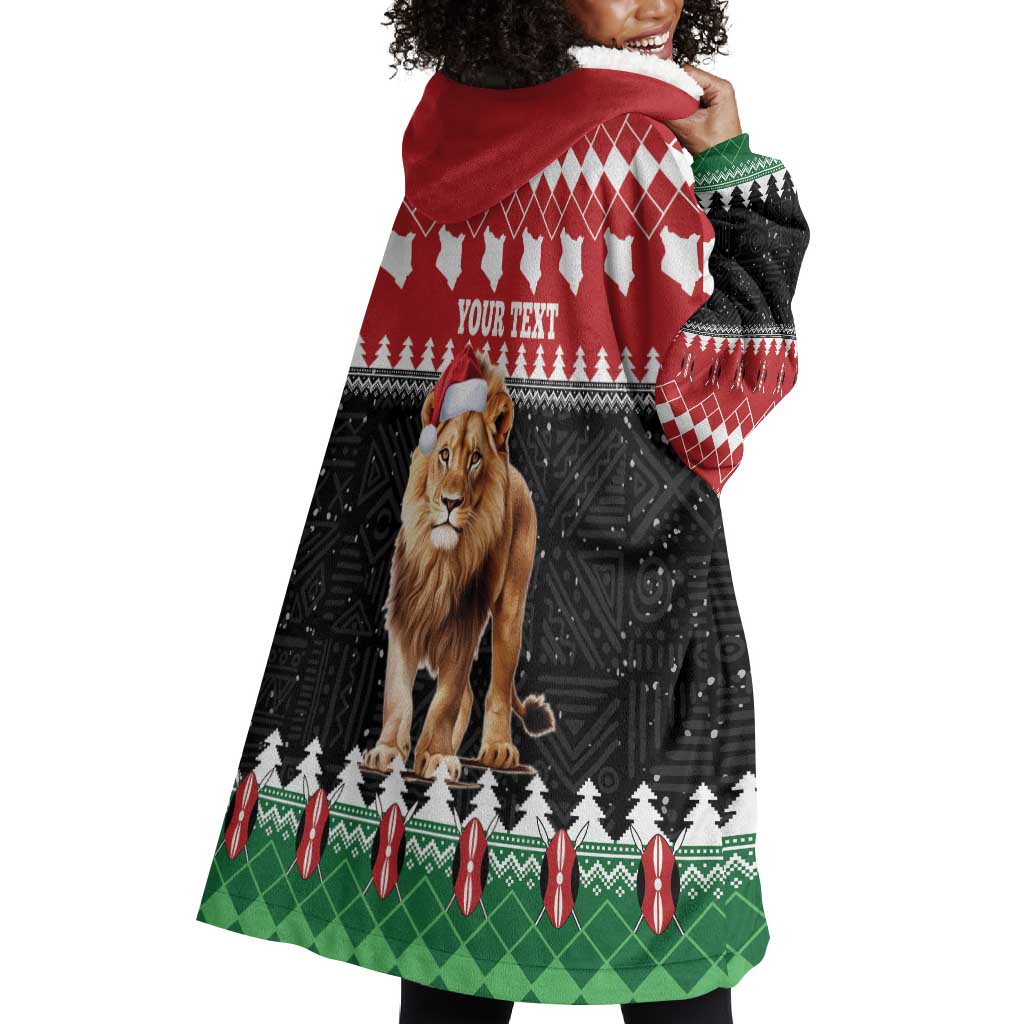 Personalized Kenya Christmas Wearable Blanket Hoodie Lion Santa - Heri Ya Krismasi! LT14