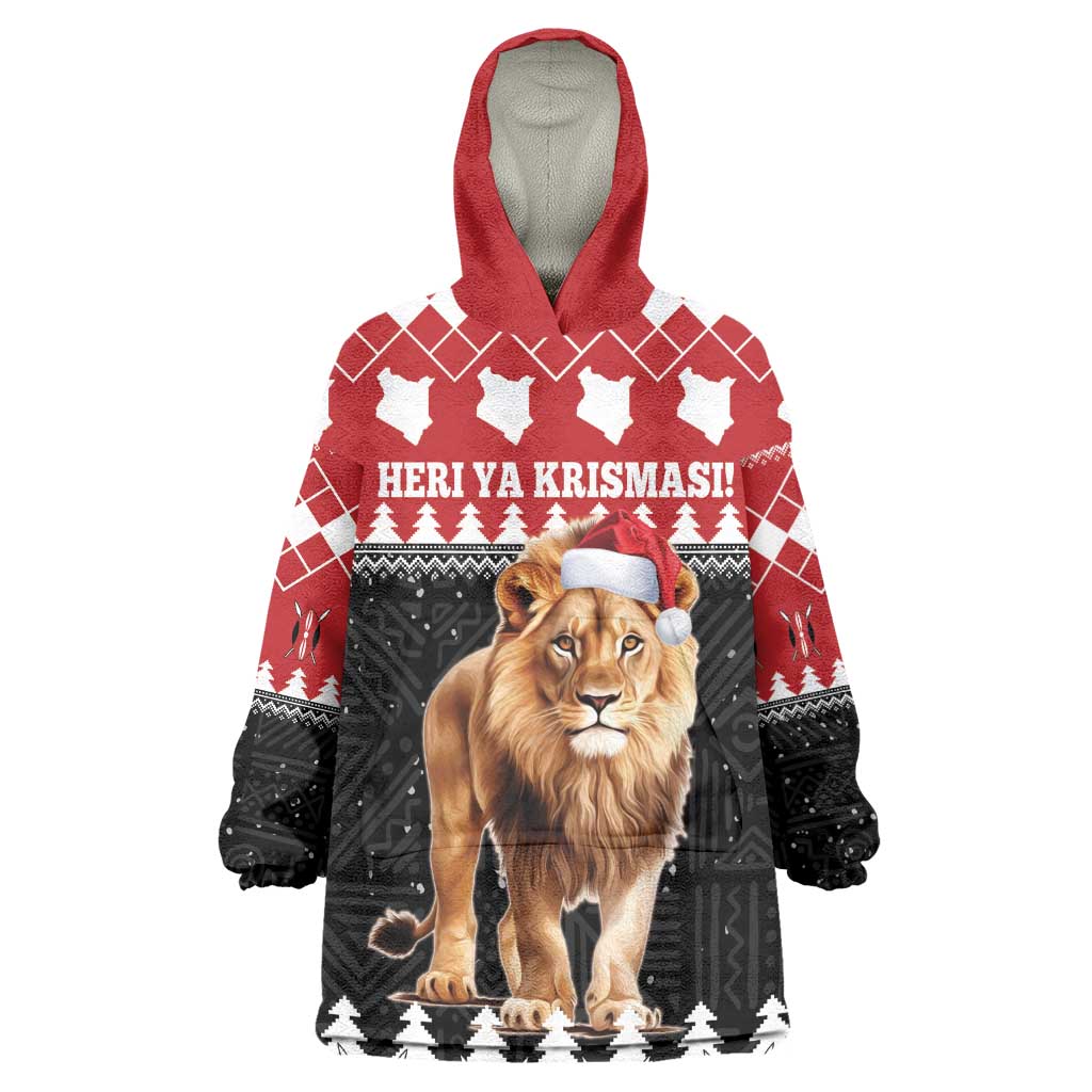 Personalized Kenya Christmas Wearable Blanket Hoodie Lion Santa - Heri Ya Krismasi! LT14