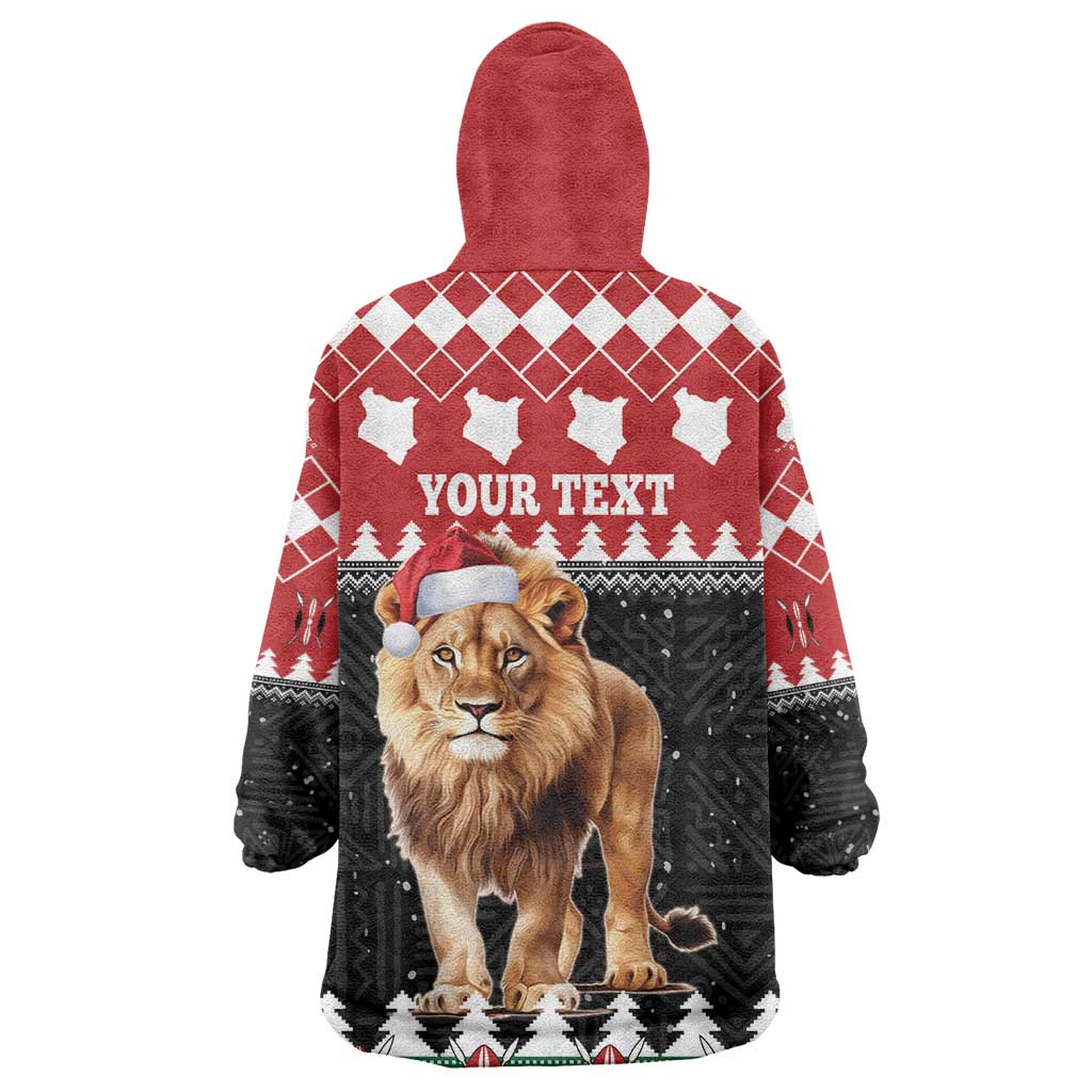 Personalized Kenya Christmas Wearable Blanket Hoodie Lion Santa - Heri Ya Krismasi! LT14