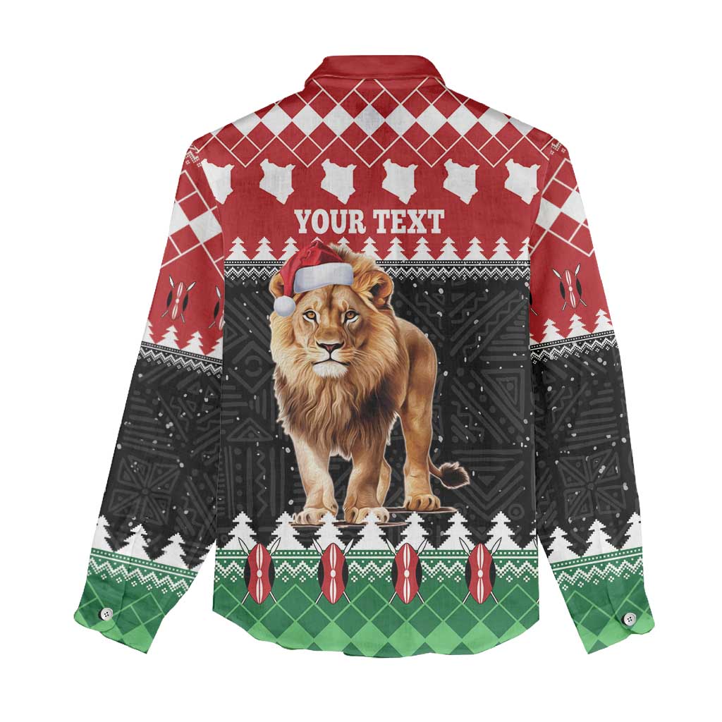 Personalized Kenya Christmas Women Casual Shirt Lion Santa - Heri Ya Krismasi! LT14