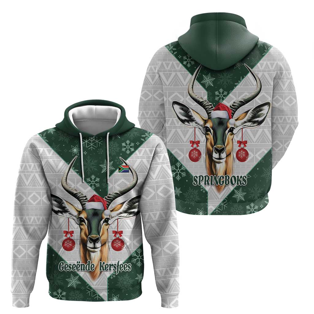 South Africa Springboks Christmas Hoodie Bokke Santa - Geseende Kersfees LT14