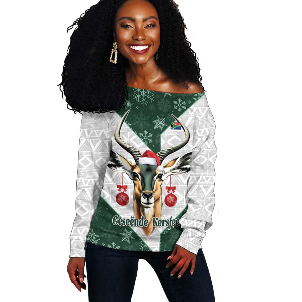 South Africa Springboks Christmas Off Shoulder Sweater Bokke Santa - Geseende Kersfees LT14