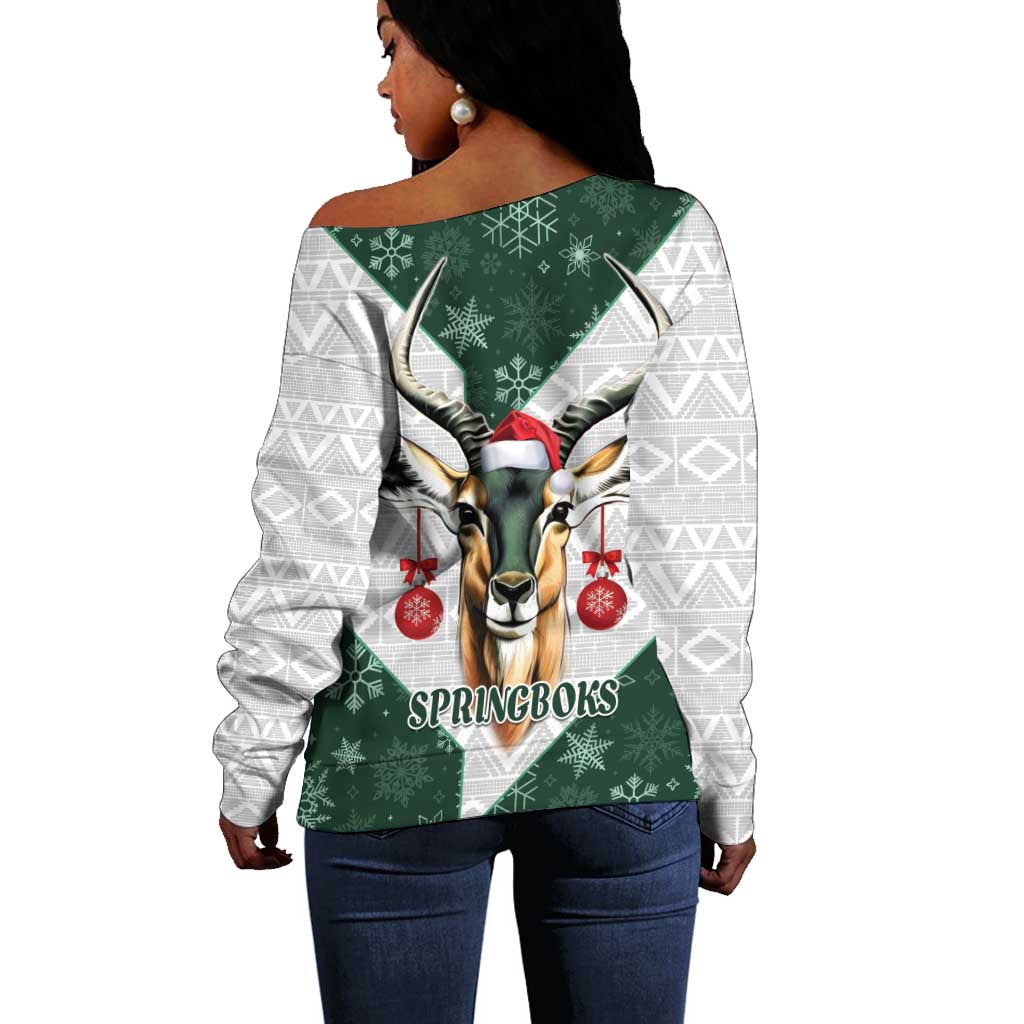 South Africa Springboks Christmas Off Shoulder Sweater Bokke Santa - Geseende Kersfees LT14