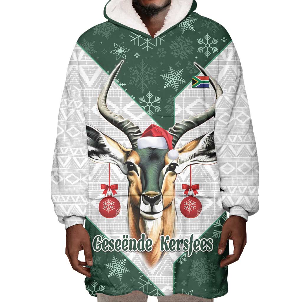 South Africa Springboks Christmas Wearable Blanket Hoodie Bokke Santa - Geseende Kersfees LT14