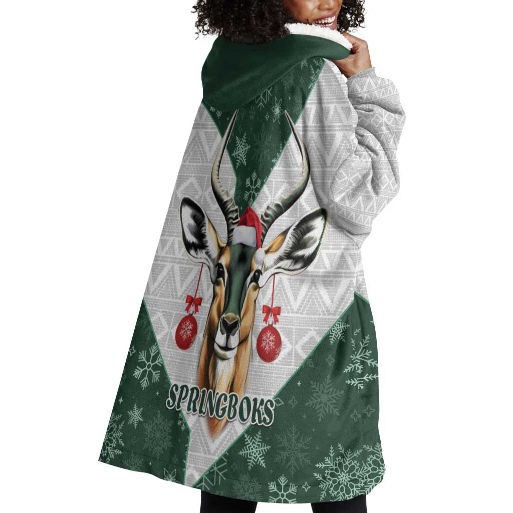 South Africa Springboks Christmas Wearable Blanket Hoodie Bokke Santa - Geseende Kersfees LT14