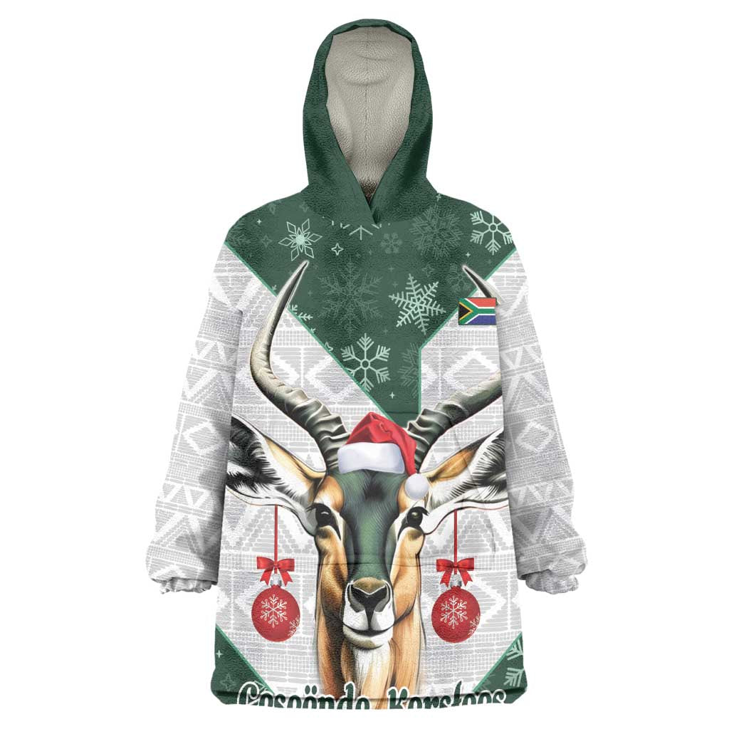 South Africa Springboks Christmas Wearable Blanket Hoodie Bokke Santa - Geseende Kersfees LT14