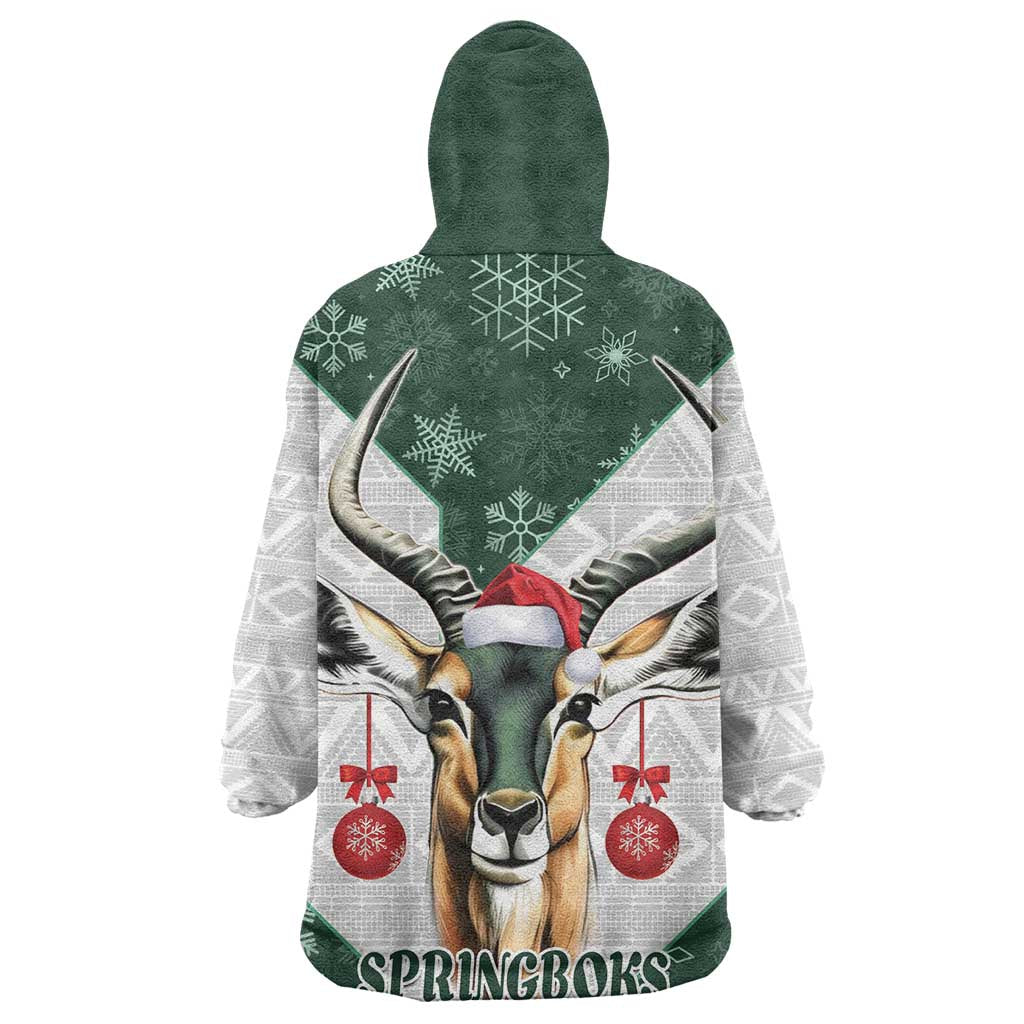 South Africa Springboks Christmas Wearable Blanket Hoodie Bokke Santa - Geseende Kersfees LT14
