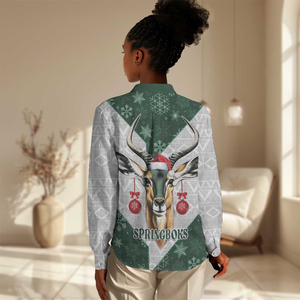 South Africa Springboks Christmas Women Casual Shirt Bokke Santa - Geseende Kersfees LT14