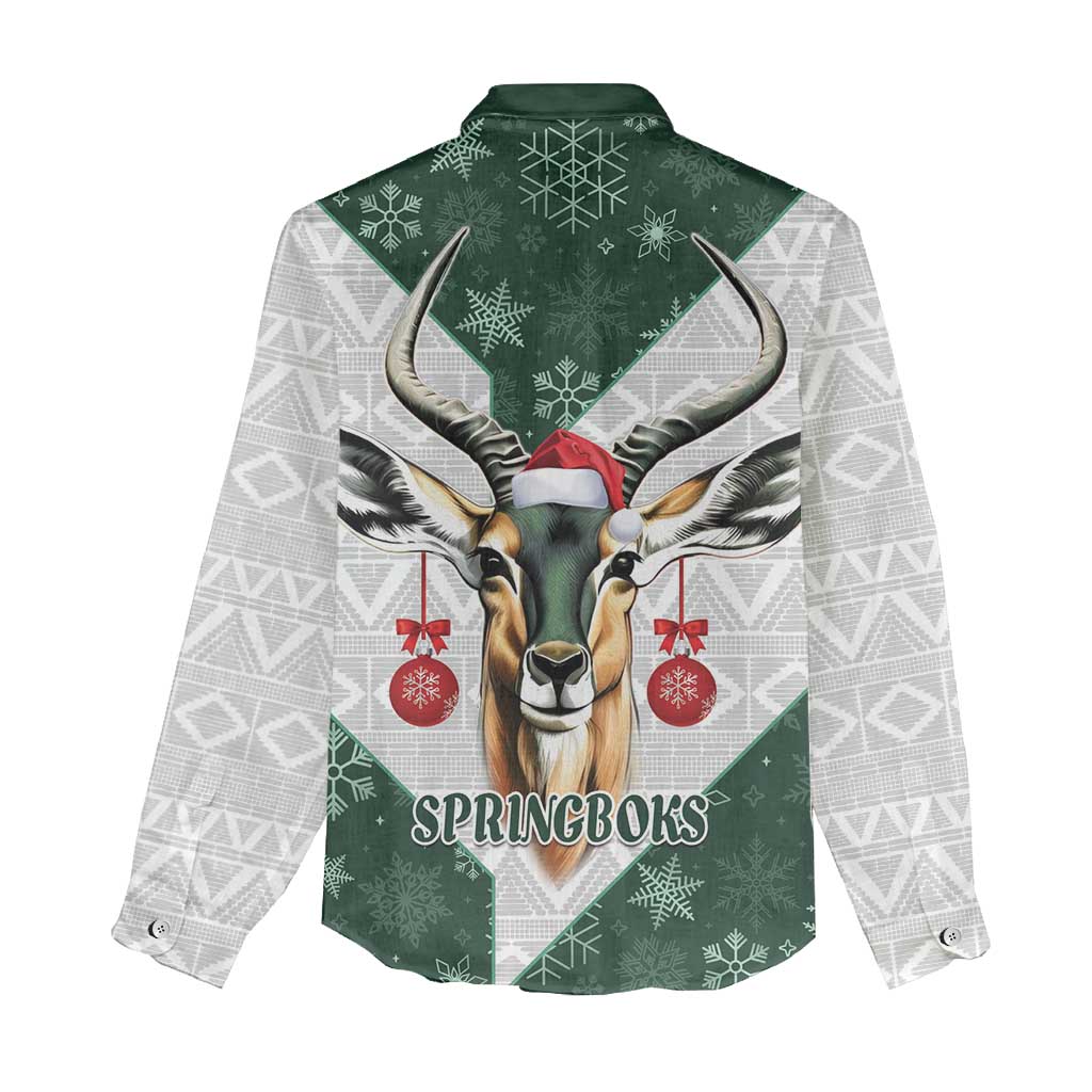 South Africa Springboks Christmas Women Casual Shirt Bokke Santa - Geseende Kersfees LT14