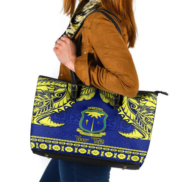 Personalised Fiji Natabua High School Leather Tote Bag Fijian Tapa Pattern LT14