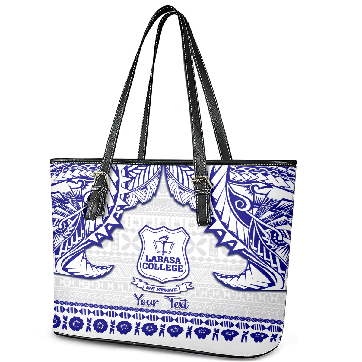 Personalised Fiji Labasa College Leather Tote Bag Fijian Tapa Pattern LT14