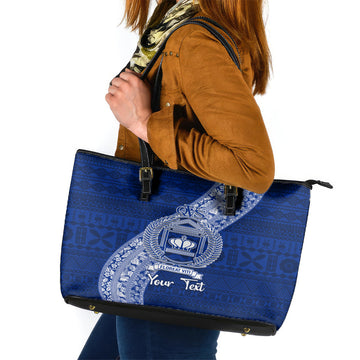 Personalised Fiji Queen Victoria School Leather Tote Bag Fijian Tapa Pattern LT14