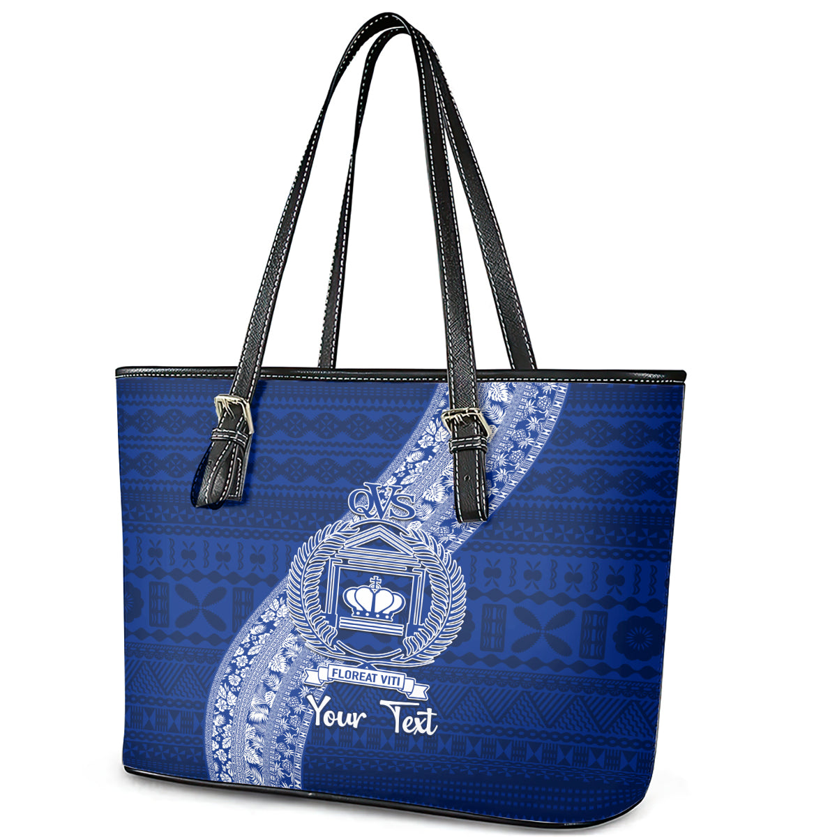 Personalised Fiji Queen Victoria School Leather Tote Bag Fijian Tapa Pattern LT14
