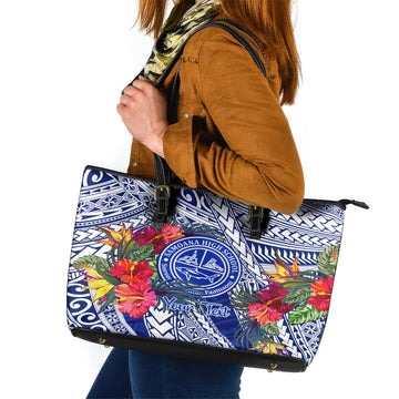 Personalised Samoana High School Leather Tote Bag American Samoa Schools Polynesian Tropical Flowers LT14
