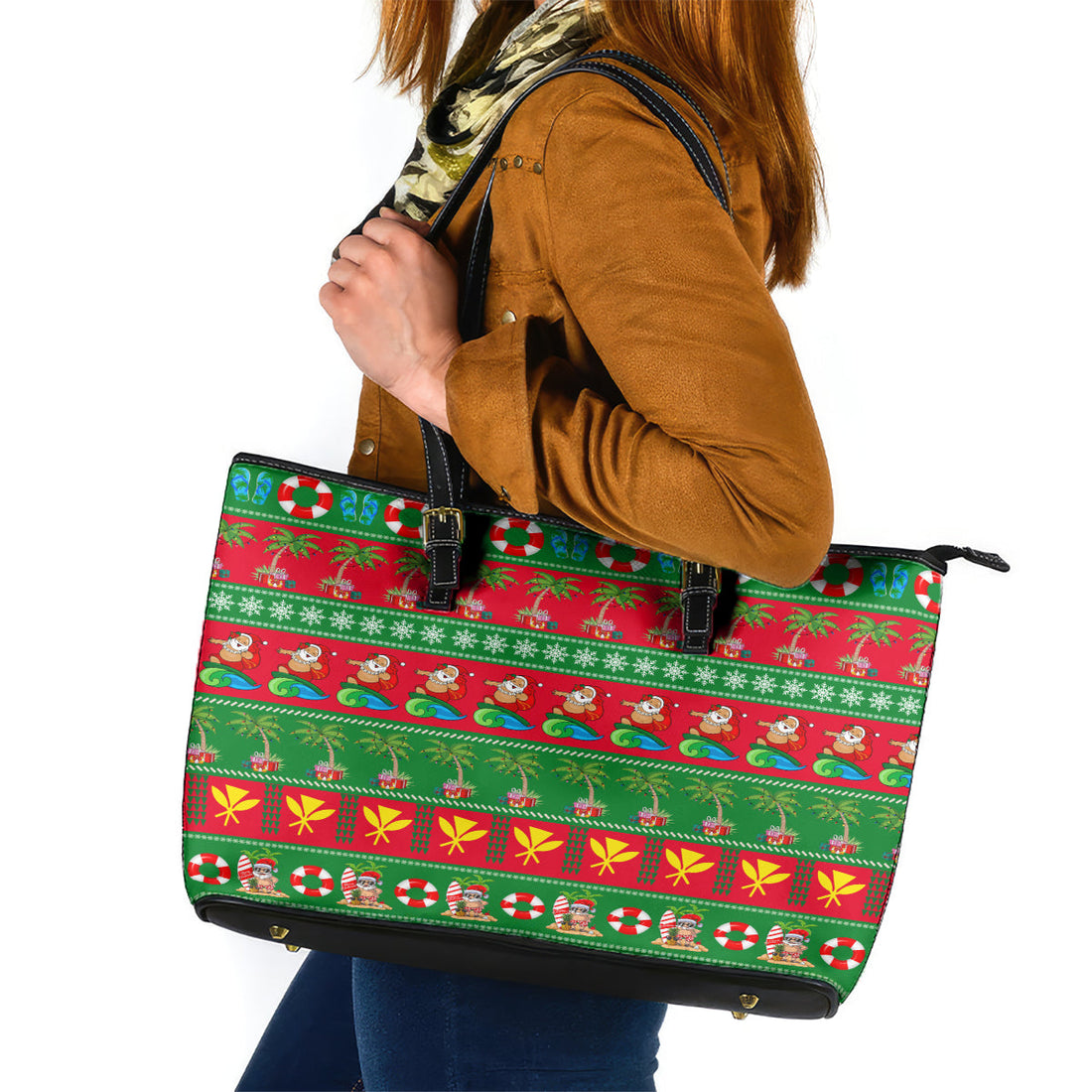 Hawaii Christmas Leather Tote Bag Mele Kalikimaka LT14
