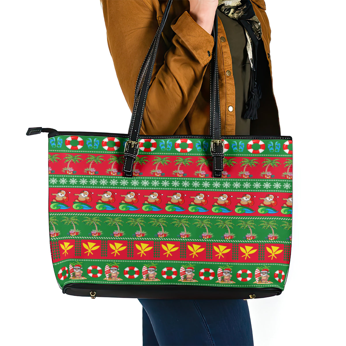 Hawaii Christmas Leather Tote Bag Mele Kalikimaka LT14