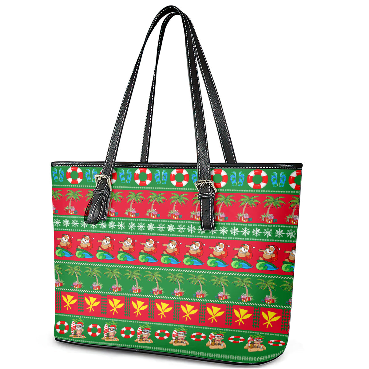 Hawaii Christmas Leather Tote Bag Mele Kalikimaka LT14