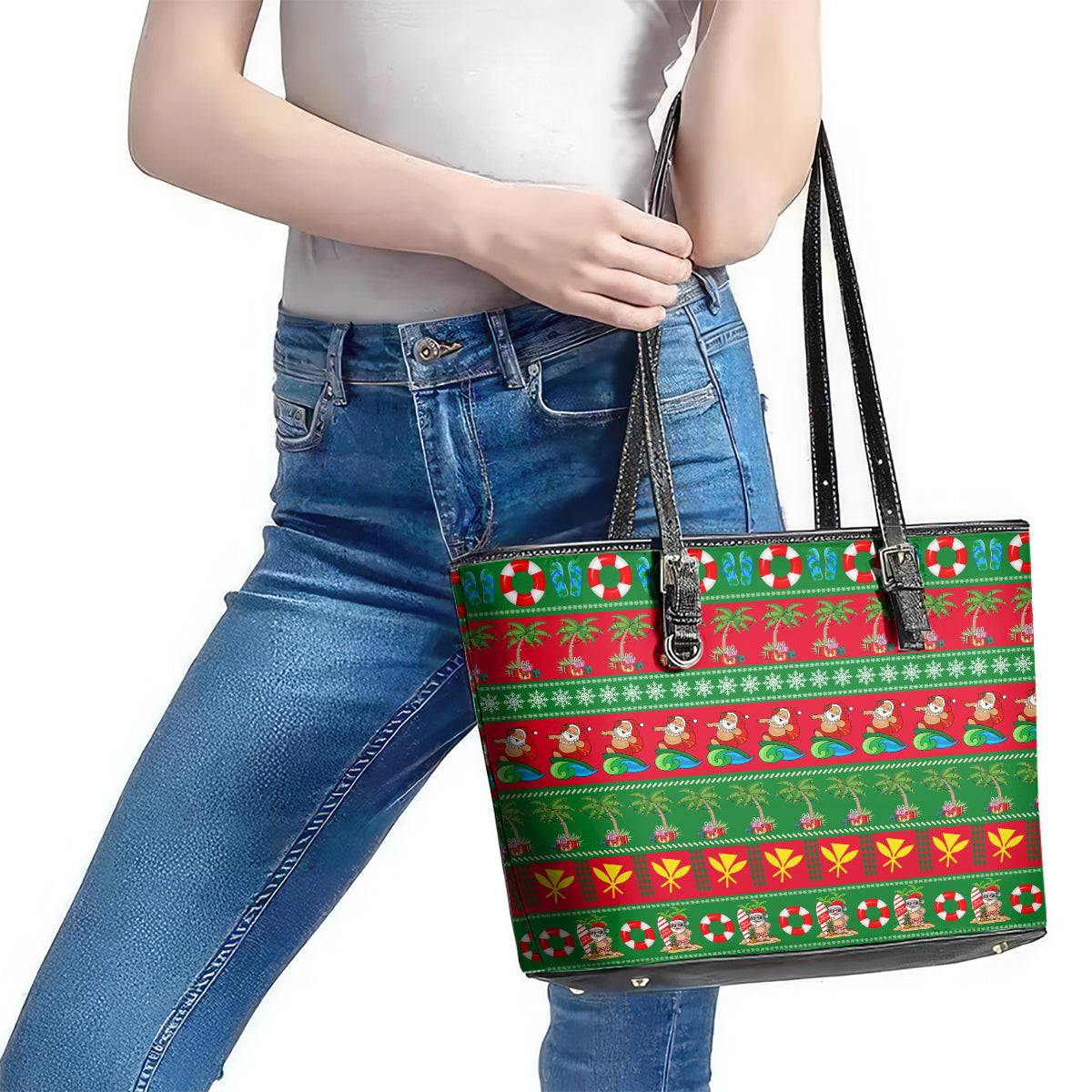 Hawaii Christmas Leather Tote Bag Mele Kalikimaka LT14