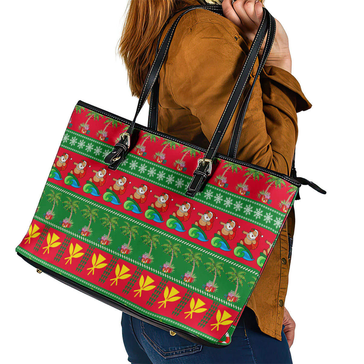 Hawaii Christmas Leather Tote Bag Mele Kalikimaka LT14