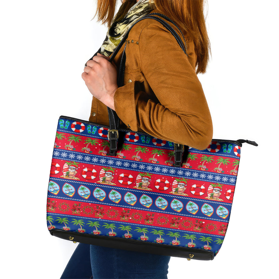 Guam Christmas Leather Tote Bag Felis Pasgua LT14