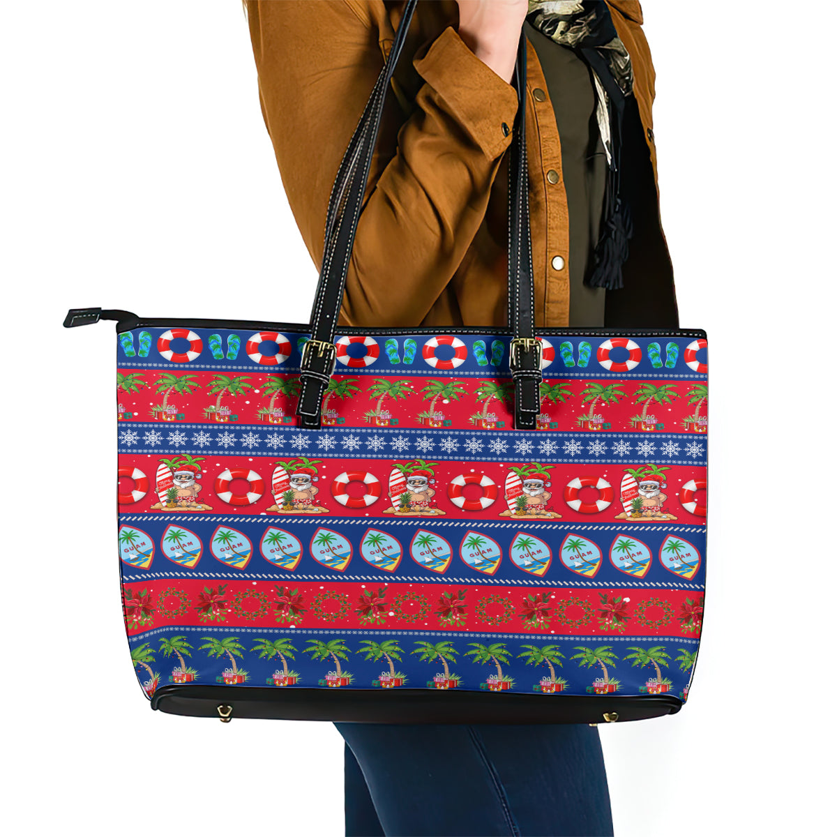 Guam Christmas Leather Tote Bag Felis Pasgua LT14
