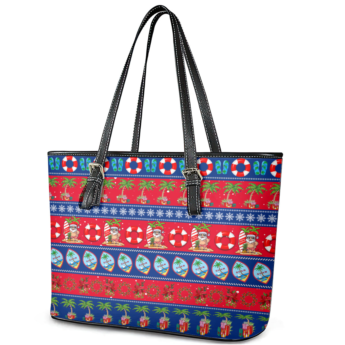 Guam Christmas Leather Tote Bag Felis Pasgua LT14