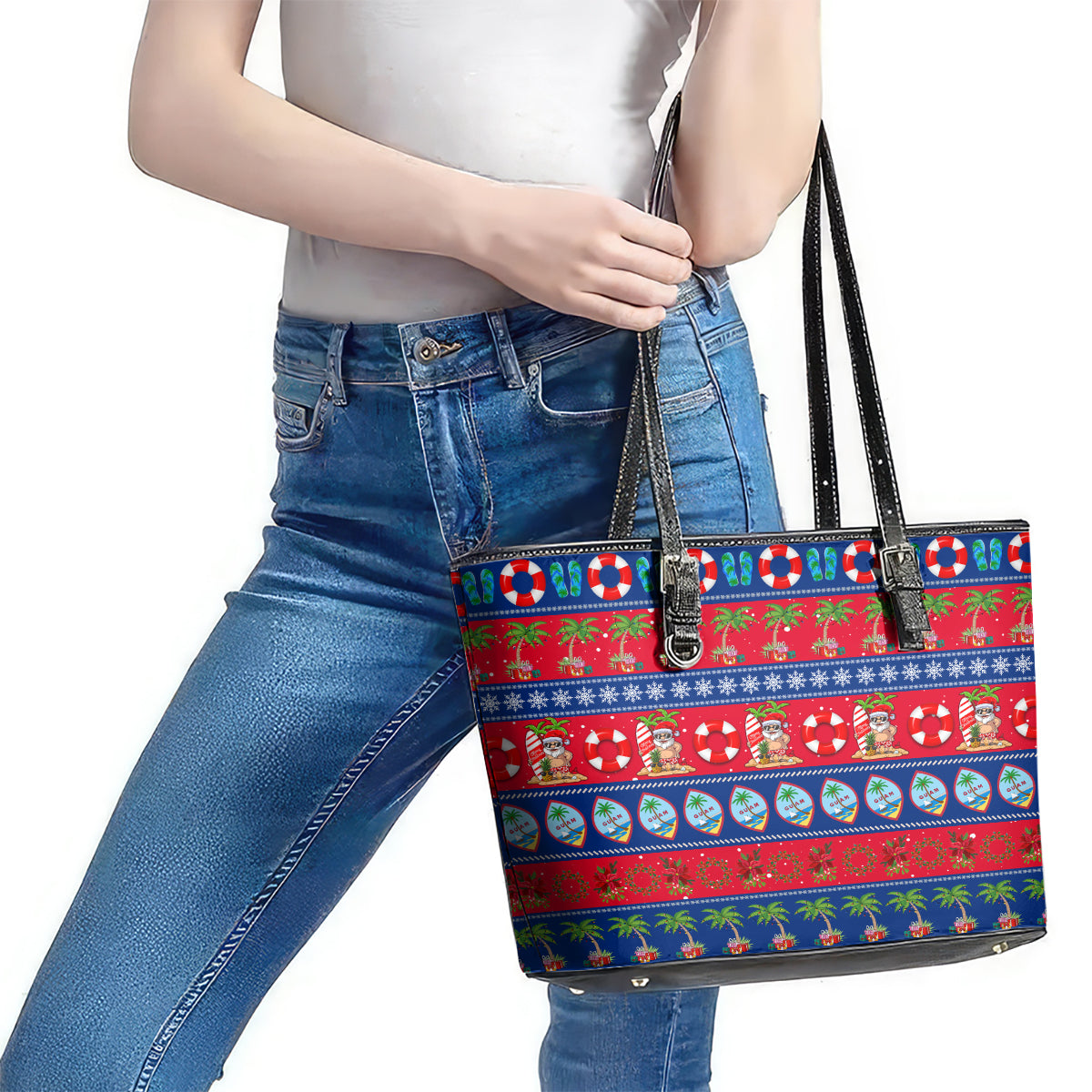 Guam Christmas Leather Tote Bag Felis Pasgua LT14