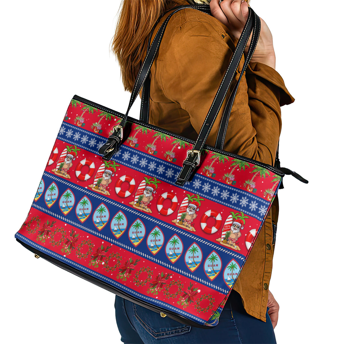 Guam Christmas Leather Tote Bag Felis Pasgua LT14