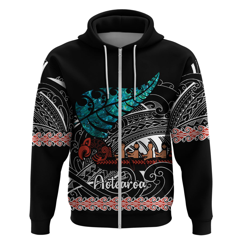 Personalised New Zealand Waka Hoodie Aotearoa Maori Silver Fern Pattern LT14