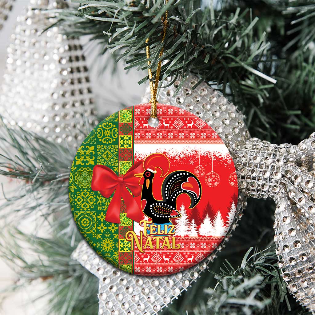 Portugal Christmas Ceramic Ornament Barcelos Rooster Mix Azulejo Pattern - Feliz Natal LT14