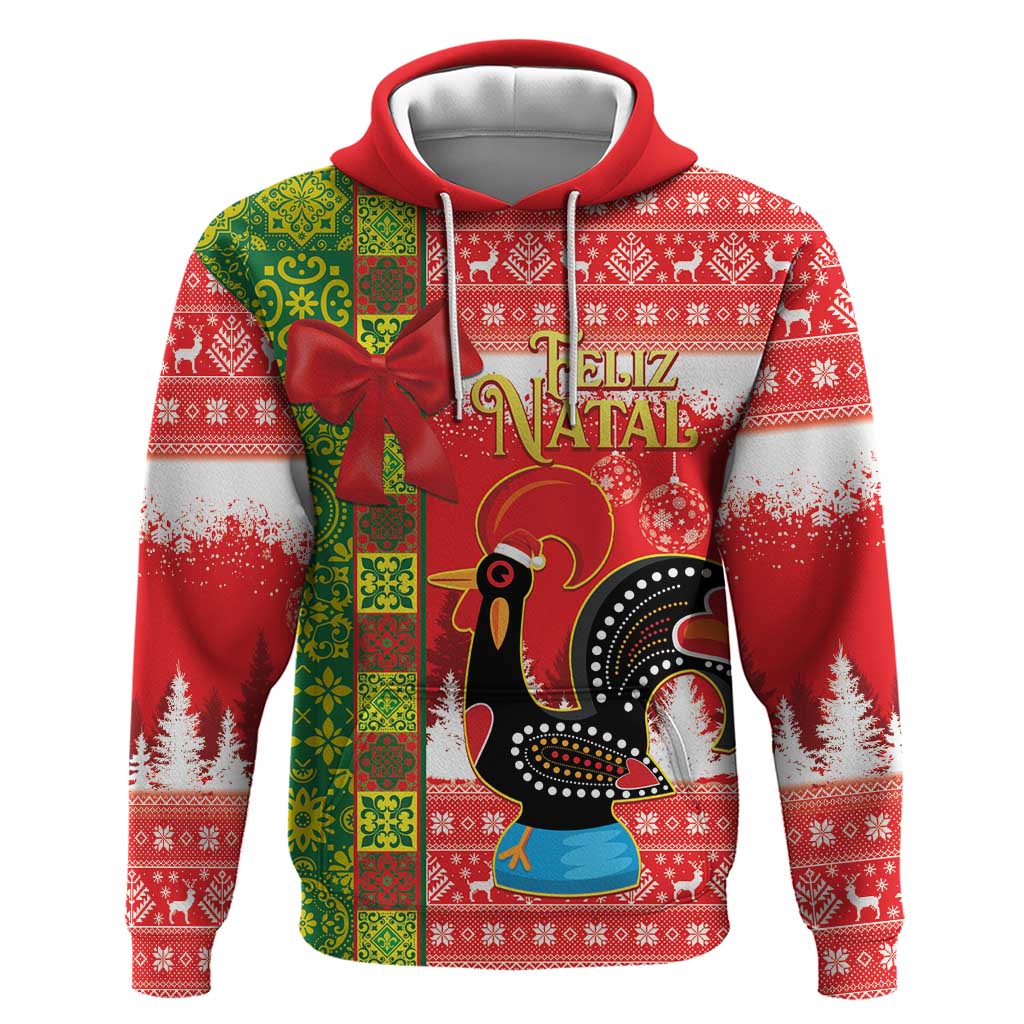 Portugal Christmas Hoodie Barcelos Rooster Mix Azulejo Pattern - Feliz Natal LT14