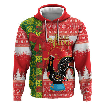 Portugal Christmas Hoodie Barcelos Rooster Mix Azulejo Pattern - Feliz Natal LT14