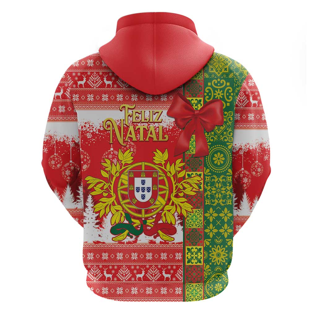 Portugal Christmas Hoodie Barcelos Rooster Mix Azulejo Pattern - Feliz Natal LT14