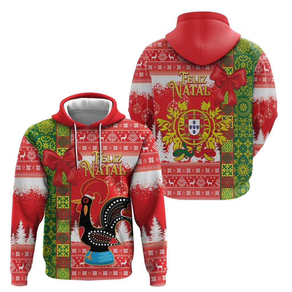 Portugal Christmas Hoodie Barcelos Rooster Mix Azulejo Pattern - Feliz Natal LT14
