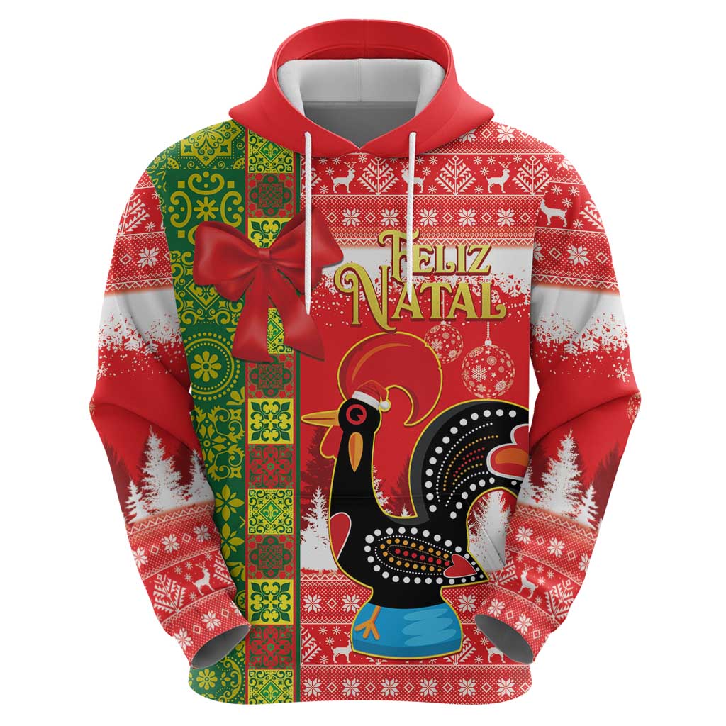 Portugal Christmas Hoodie Barcelos Rooster Mix Azulejo Pattern - Feliz Natal LT14