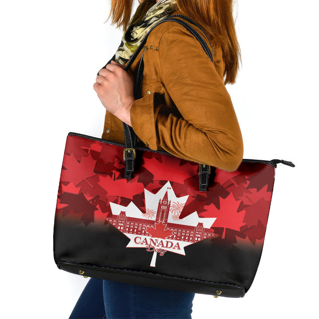Canada Day Leather Tote Bag 2024 Canadian Maple Leaf Pattern LT14