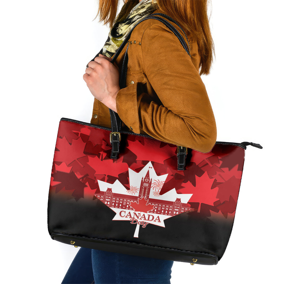 Canada Day Leather Tote Bag 2024 Canadian Maple Leaf Pattern LT14