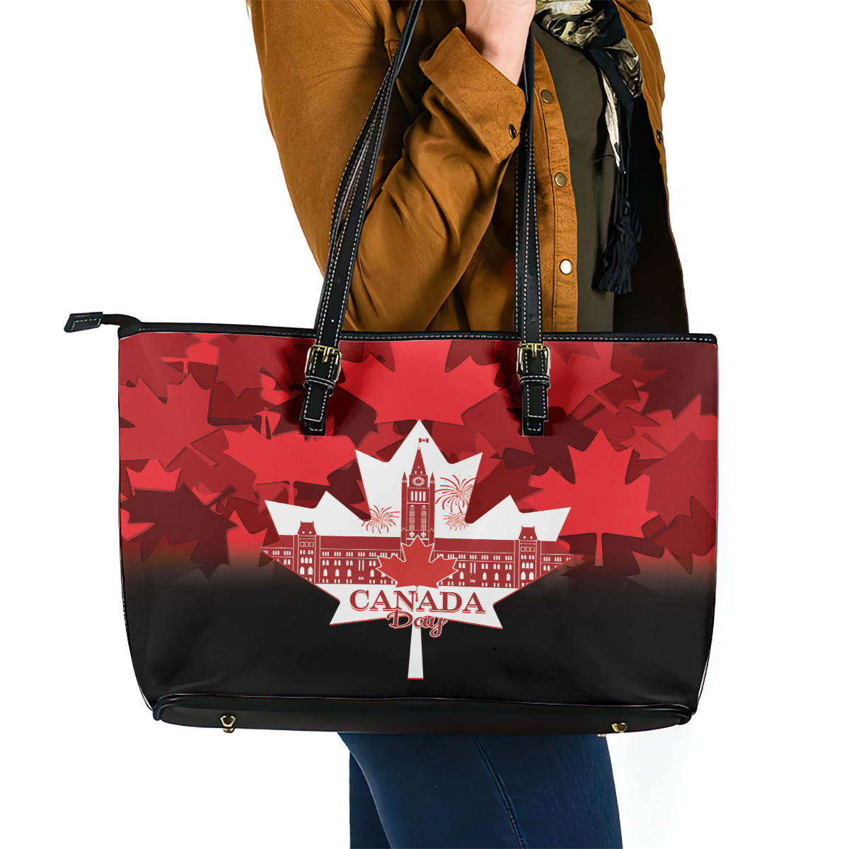 Canada Day Leather Tote Bag 2024 Canadian Maple Leaf Pattern LT14