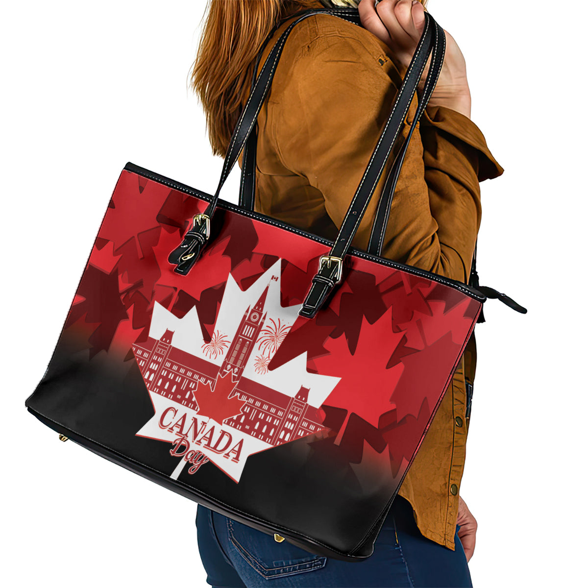 Canada Day Leather Tote Bag 2024 Canadian Maple Leaf Pattern LT14