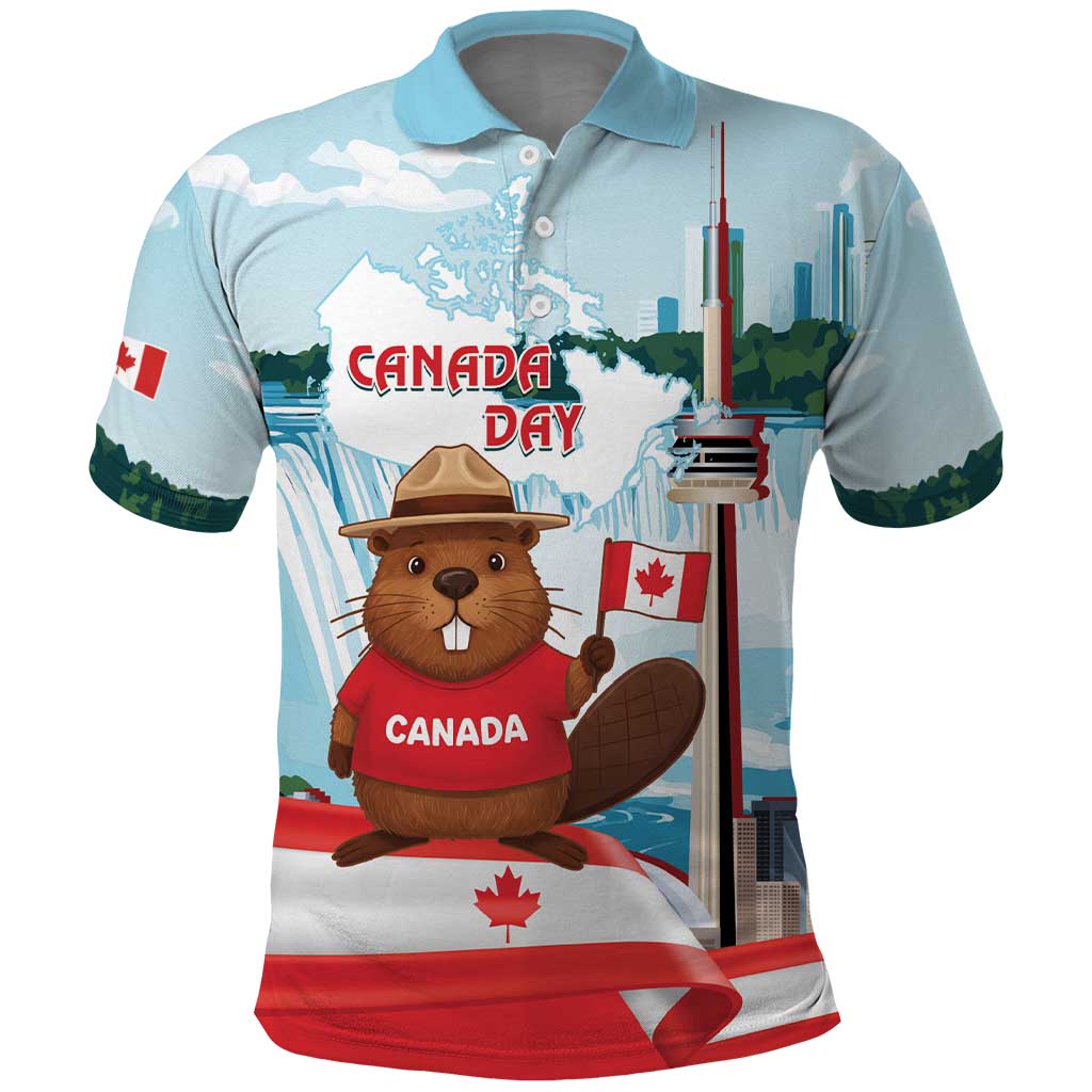Canada Day Polo Shirt Cute Beaver With Flag LT14