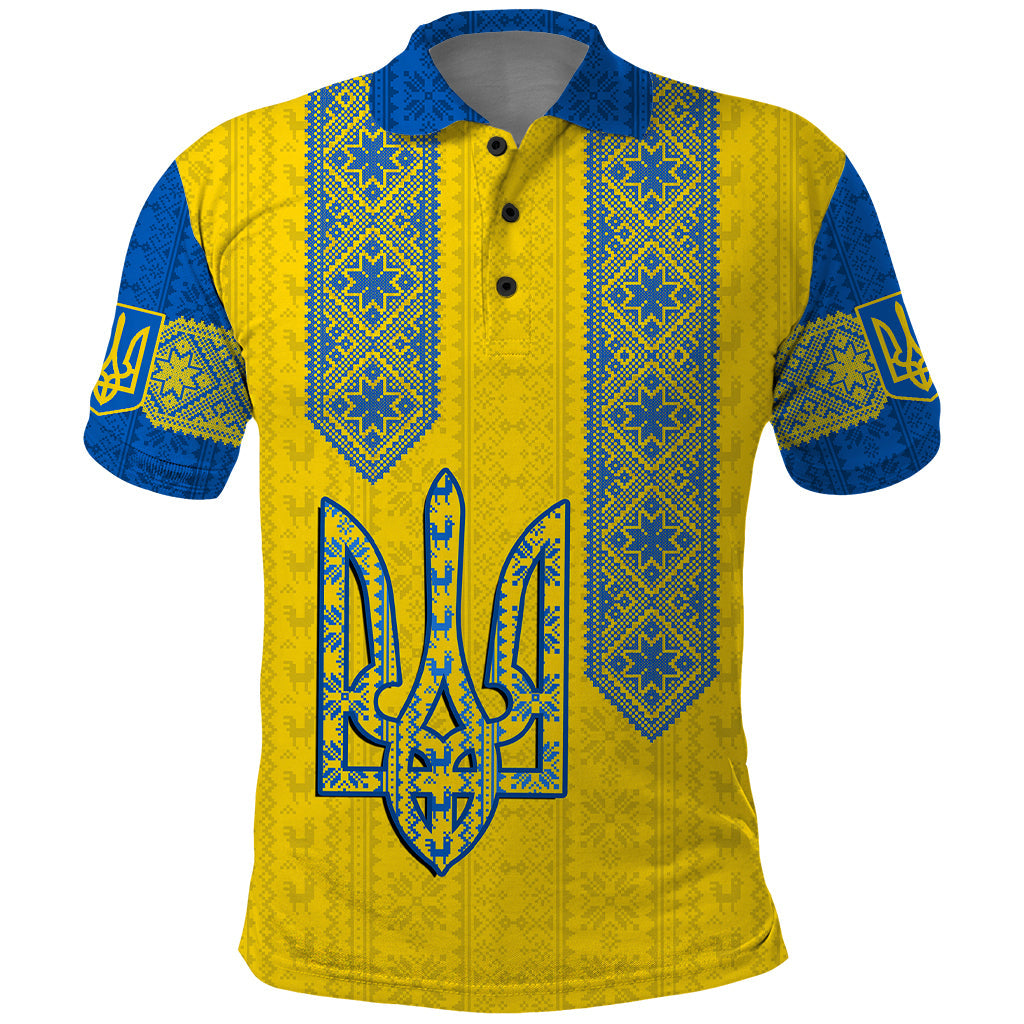 Ukraine Polo Shirt Gold Trident Belarus Folk Pattern LT14