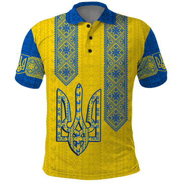 Ukraine Polo Shirt Gold Trident Belarus Folk Pattern LT14